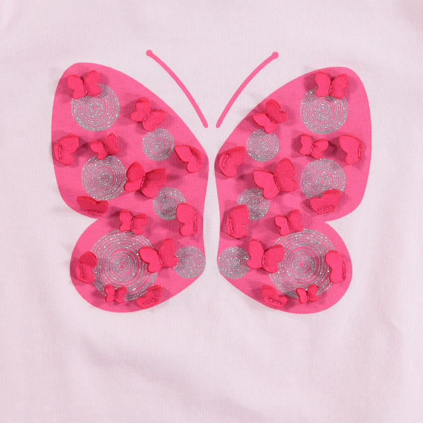 Κοντομάνικη μπλούζα με διακοσμητική στάμπα και ανάγλυφες λεπτομέρειες 