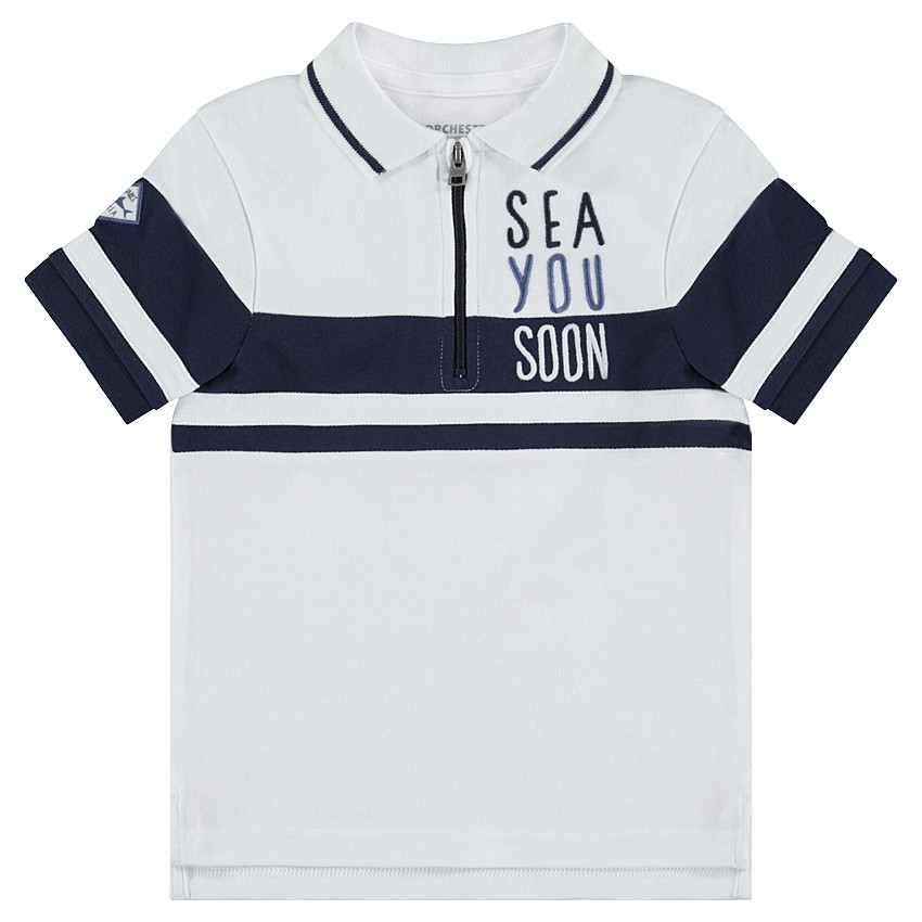 Κοντομάνικο πόλο από βαμβακερό πικέ με κεντήματα και φερμουάρ 