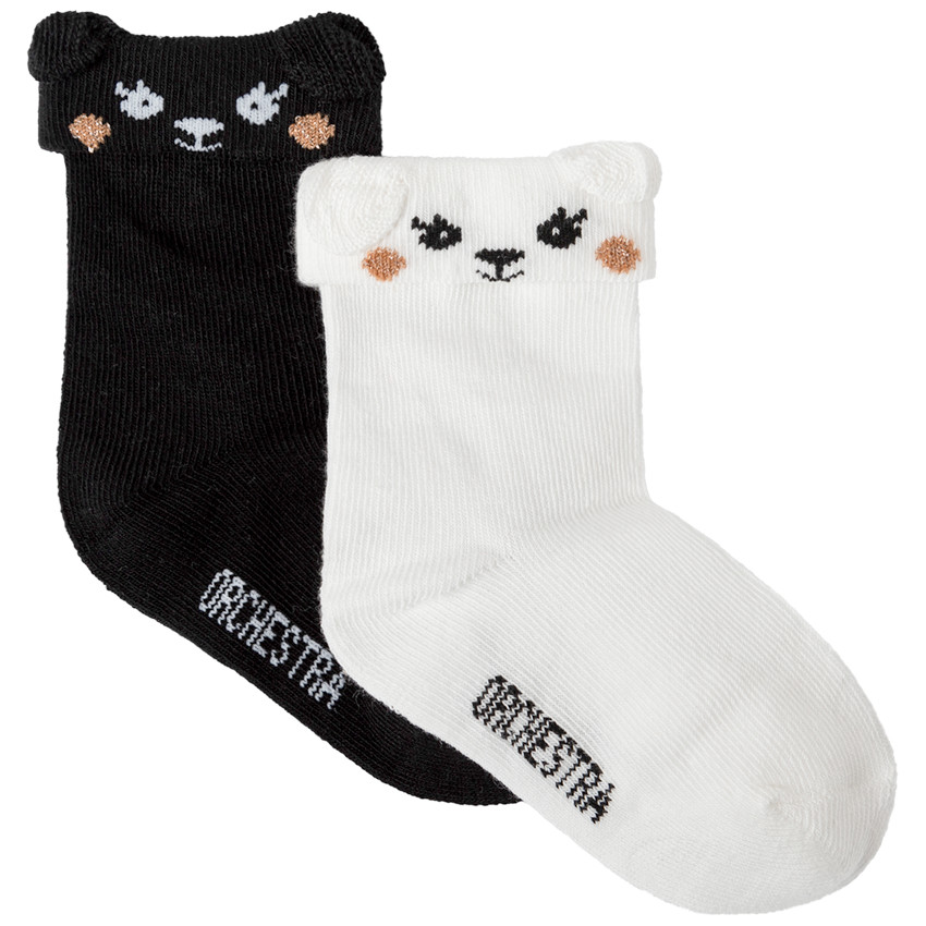 Lot de 2 paires de chaussettes unies à bord-côte fantaisie 