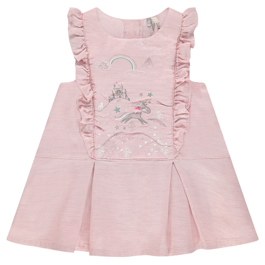 Αμάνικο φόρεμα σε ρετρό στυλ με βολάν και στάμπα μονόκερο 