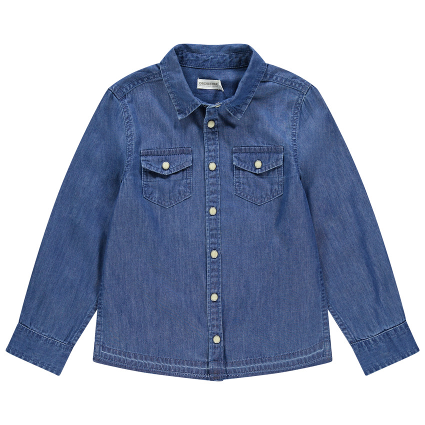 Chemise manches longues en jean à poches à rabat 
