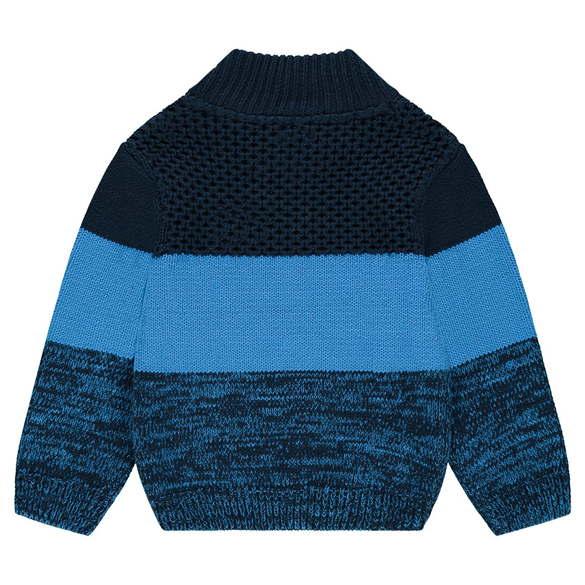 Πλεκτό πουλόβερ με λωρίδες σε αντίθεση και απλικέ σήματα 