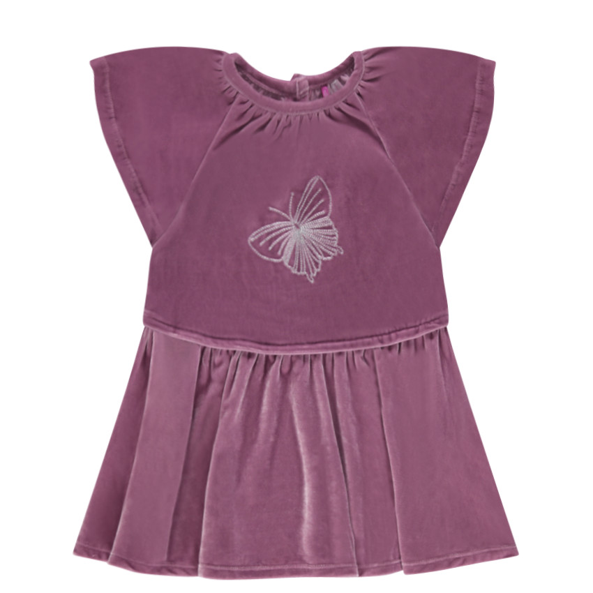 Κοντομάνικο φόρεμα από βελούδο με κεντημένη πεταλούδα 