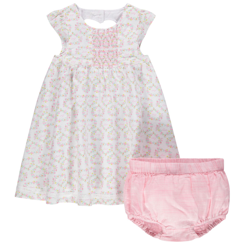 Σετ με λουλουδάτο φόρεμα και ριγέ βρακάκι. 