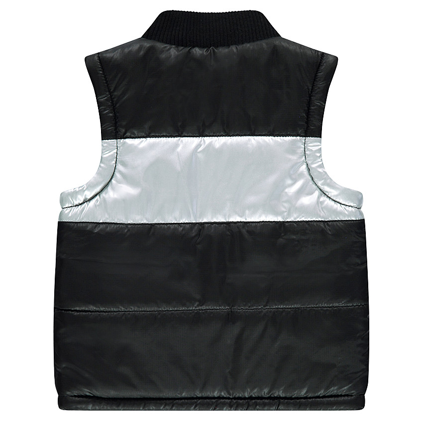 Αμάνικο δίχρωμο μπουφάν με επένδυση από μικροφλις και σήματα 