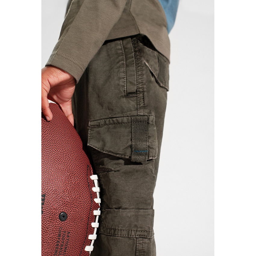 Παντελόνι τουίλ χακί με νηματοβαφή και τσέπες 