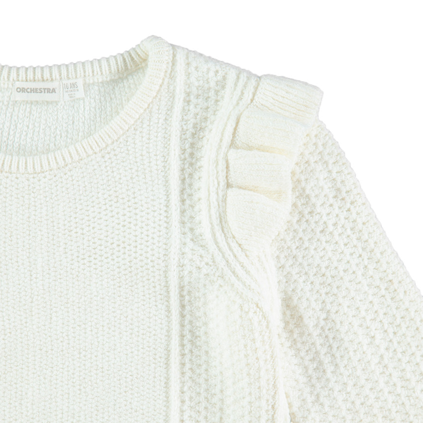 Πλεκτό πουλόβερ με βολάν στα μανίκια 