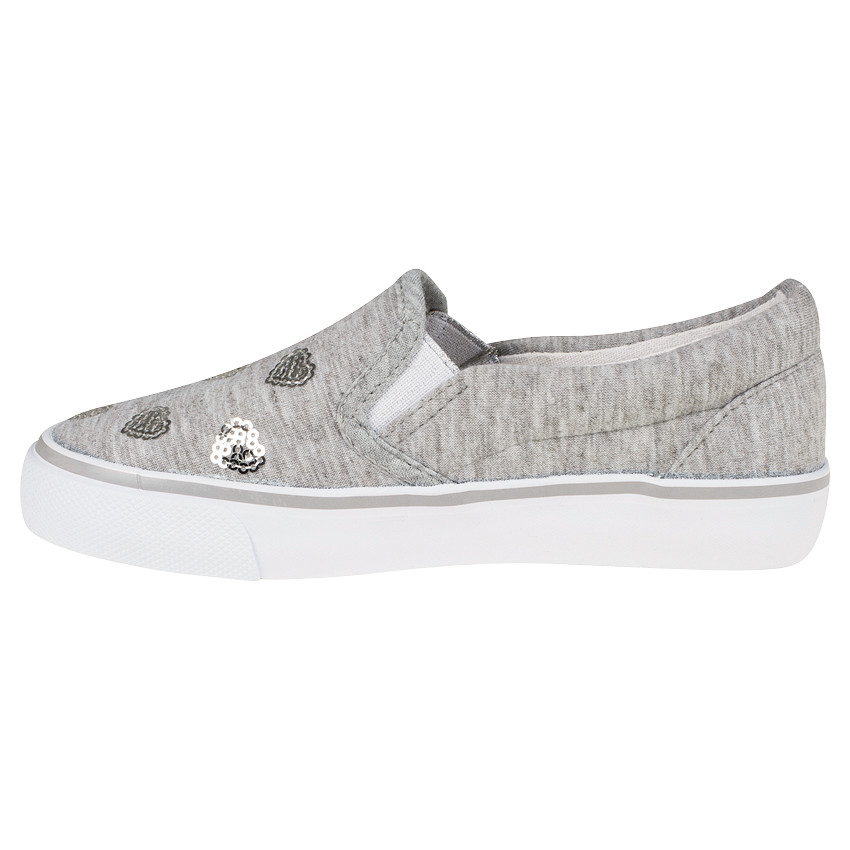 Baskets basses élastiquées en toile avec coeurs en sequins 