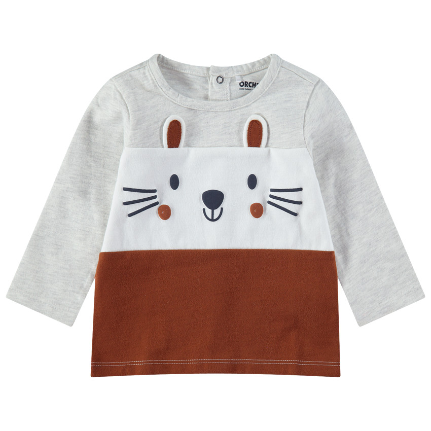 Τρίχρωμη μακρυμάνικη μπλούζα από ζέρσεϊ με τυπωμένες λεπτομέρειες 