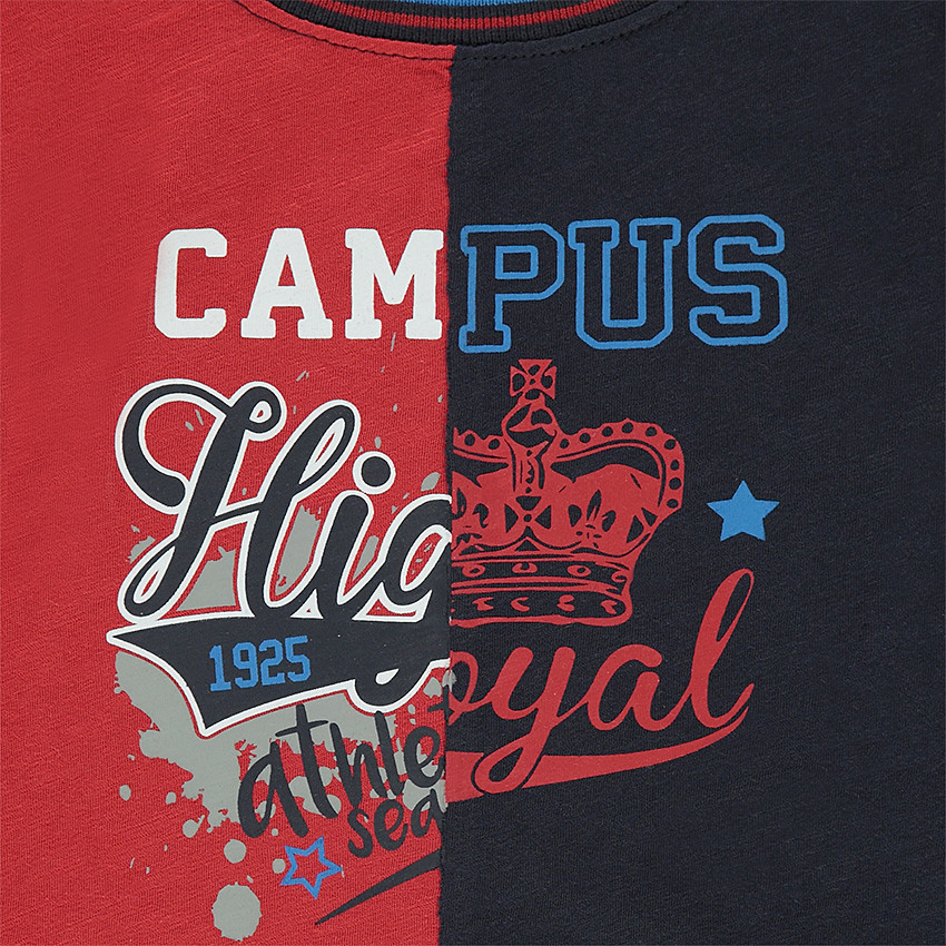 Δίχρωμη κοντομάνικη μπλούζα με διακοσμητική στάμπα 