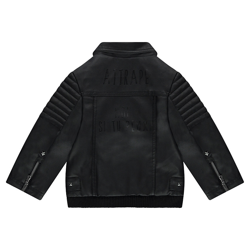 Τζάκετ perfecto σε απομίμηση δέρματος με μεταλλικά τρουκ και τυπωμένο κείμενο στην πλάτη 