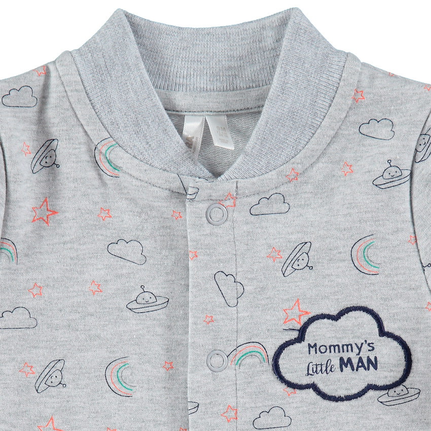 Ολόσωμο βαμβακερό φορμάκι με φαντεζί εμπριμέ και κεντημένο σύννεφο 