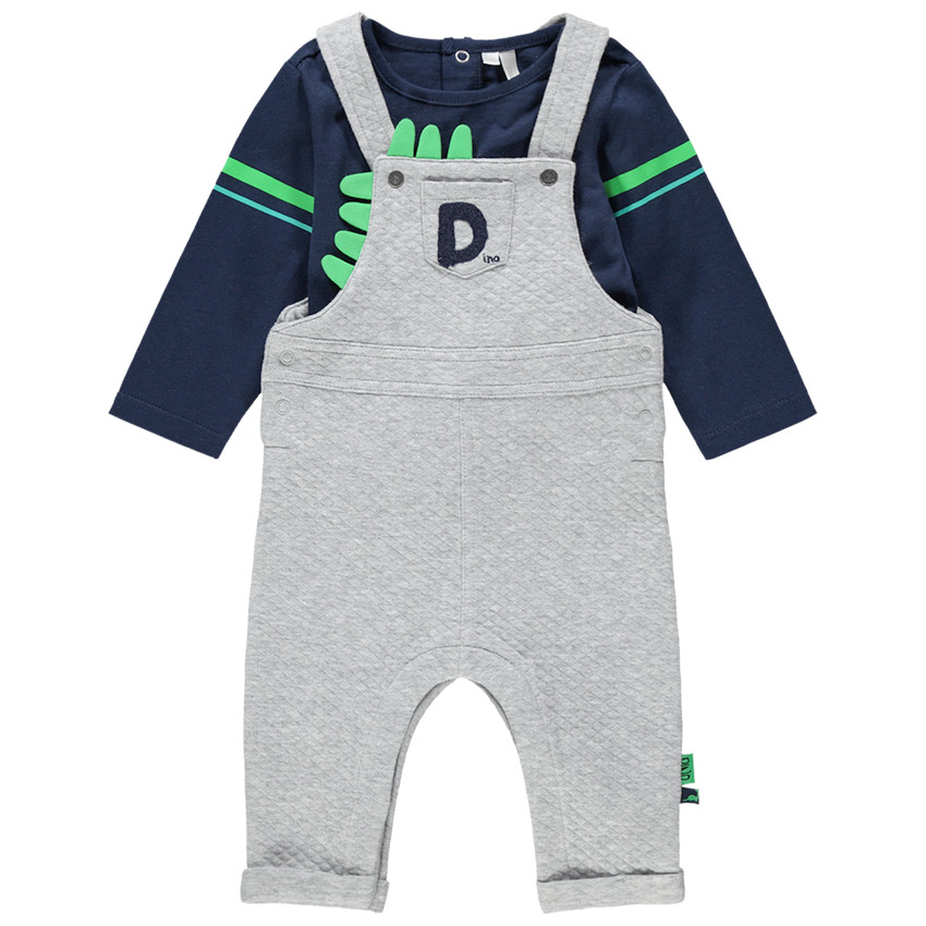 Σύνολο σαλοπέτα από φανέλα και μπλούζα με στάμπα δεινόσαυρο  