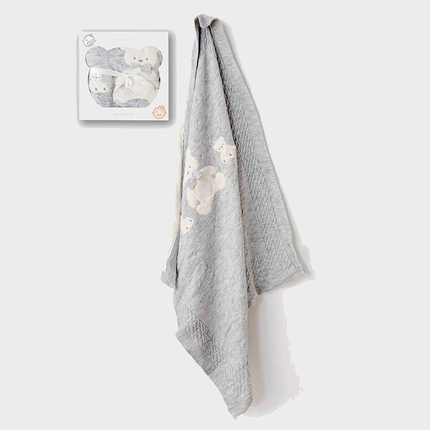  Πλεκτή κουβέρτα αρκουδάκια γκρι  