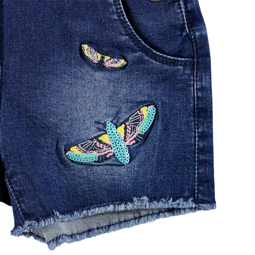 Κοντή τζιν σαλοπέτα με used όψη και κεντημένες πεταλούδες 