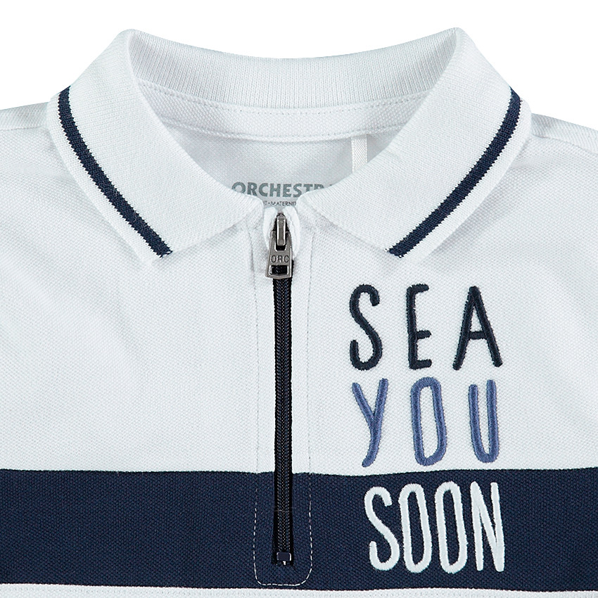 Κοντομάνικο πόλο από βαμβακερό πικέ με κεντήματα και φερμουάρ 