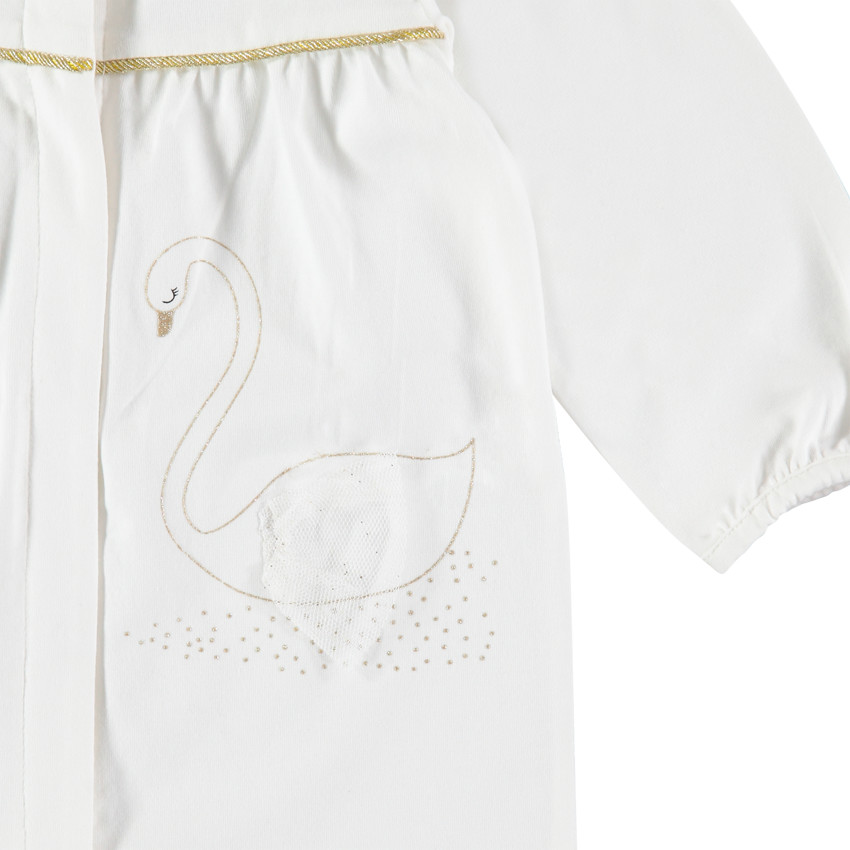 Φορμάκι από οργανικό βαμβάκι με γιακά με βολάν και τυπωμένο κύκνο  