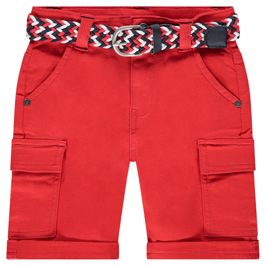 Κόκκινη βαμβακερή βερμούδα με αφαιρούμενη ζώνη σε σχέδιο πλεξίδας 