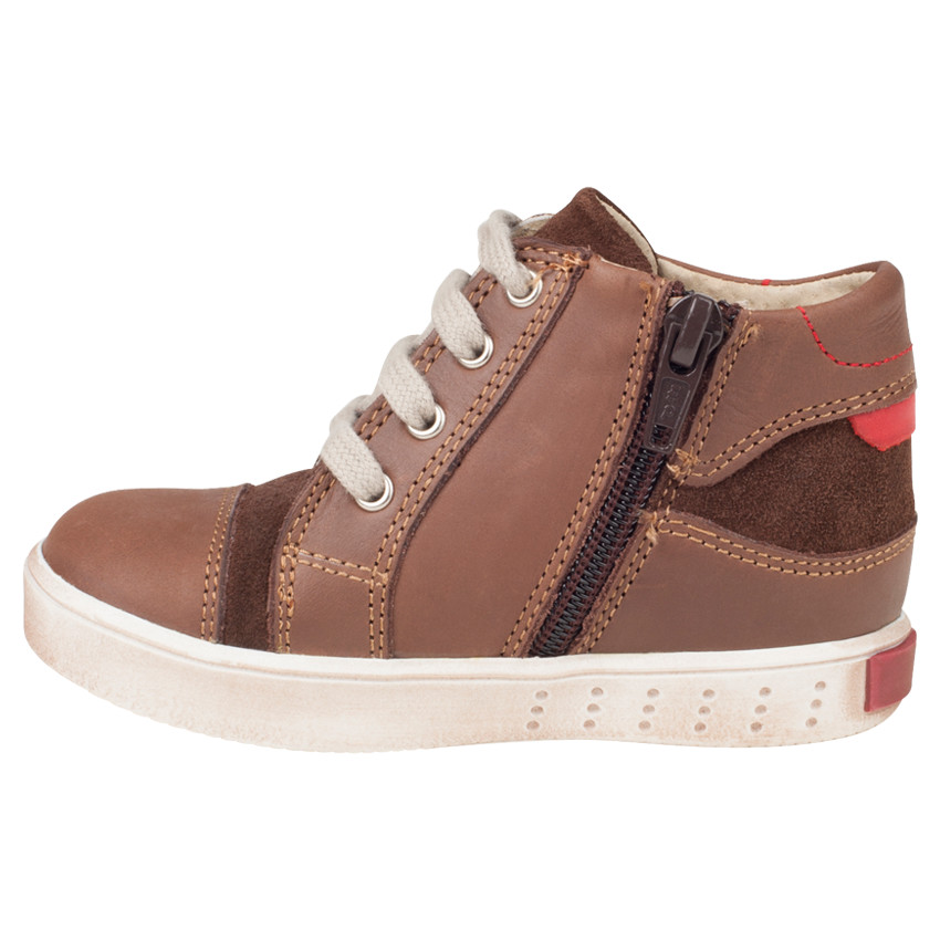 Bottillons en cuir bi-matière à zip et lacets 