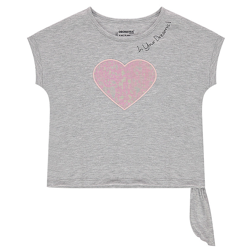 Κοντομάνικη μπλούζα σε τετράγωνη γραμμή με μπάλωμα με ιριδίζουσα καρδούλα 