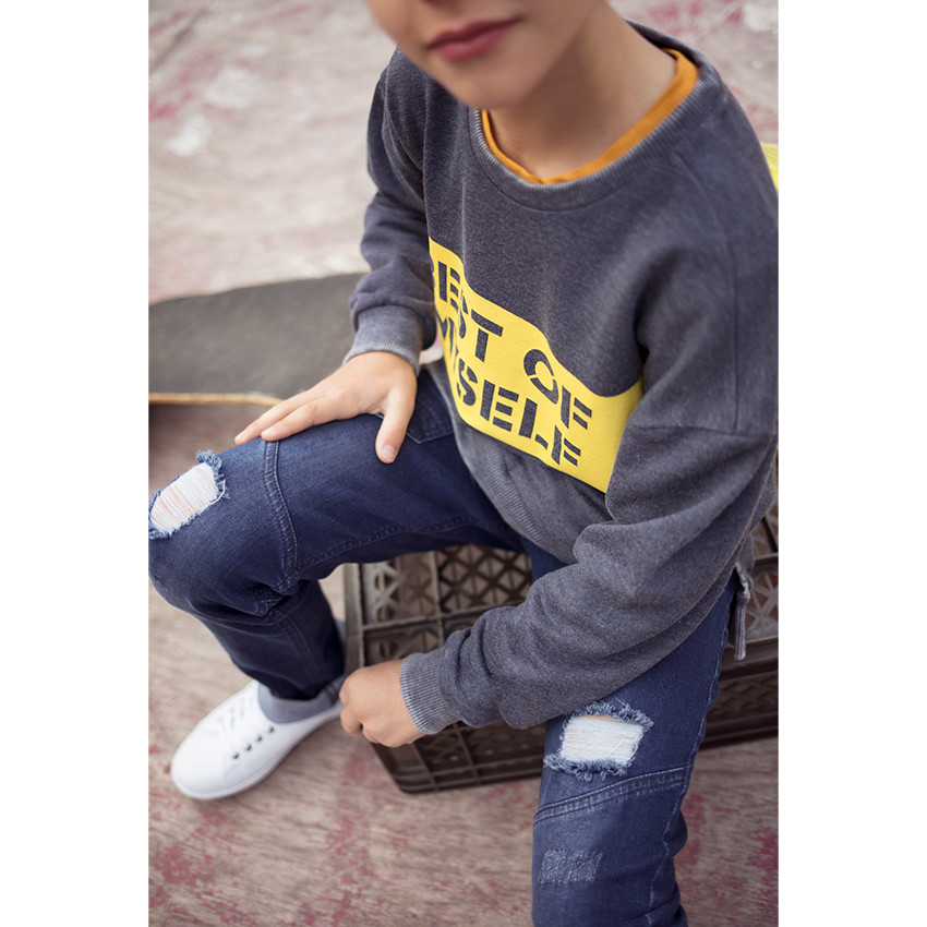 Παιδικά - Φούτερ από φανέλα νηματοβαφή με φερμουάρ και τυπωμένο κείμενο 