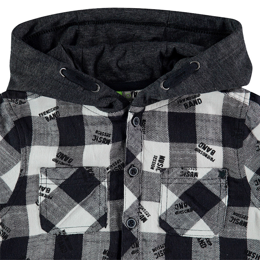 Μακρυμάνικο καρό πουκάμισο με κουκούλα σε αντίθεση 