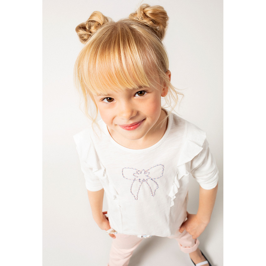 Μακρυντομάνικη ζέρσεϊ μπλούζα με βολάν και κεντημένο φιόγκο 