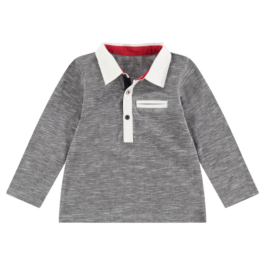 Μακρυμάνικο πόλο σε γκρι μελανζέ με λευκό γιακά 
