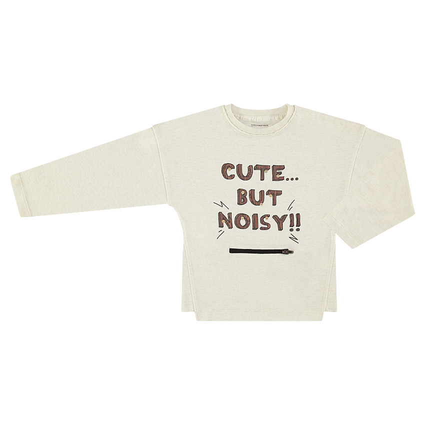 Κοντομάνικη μελανζέ μπλούζα από ζέρσεϊ με φερμουάρ και τυπωμένη φράση 