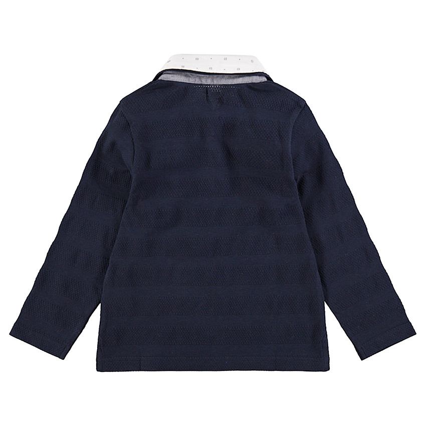 Μακρυμάνικο πόλο με διαφορετικές υφές που σχηματίζουν ρίγες και διπλό γιακά 