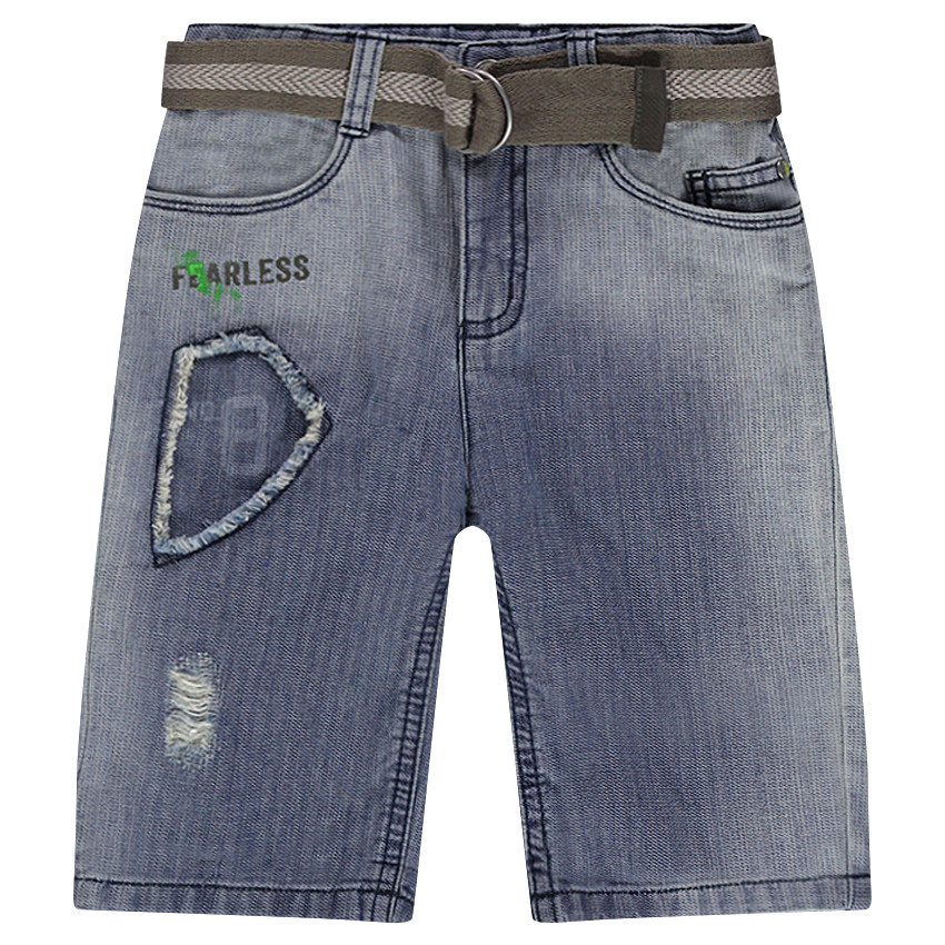 Βερμούδα τζιν με φθαρμένη όψη και αφαιρούμενη ζώνη 