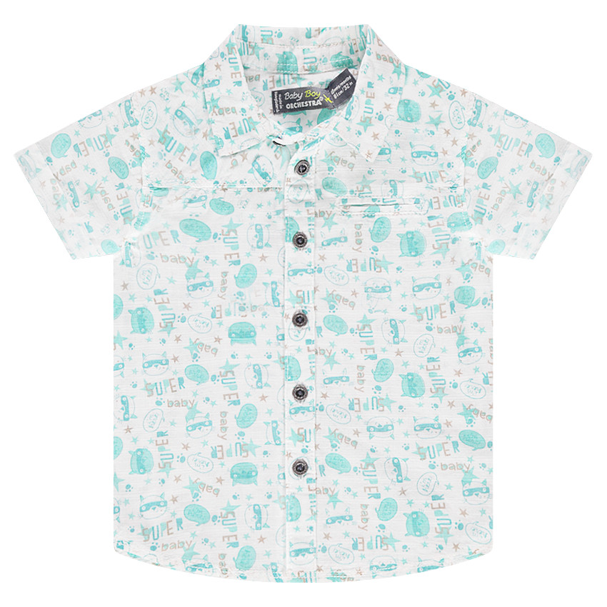 Κοντομάνικο πουκάμισο από εμπριμέ βαμβακερή ποπλίνα 