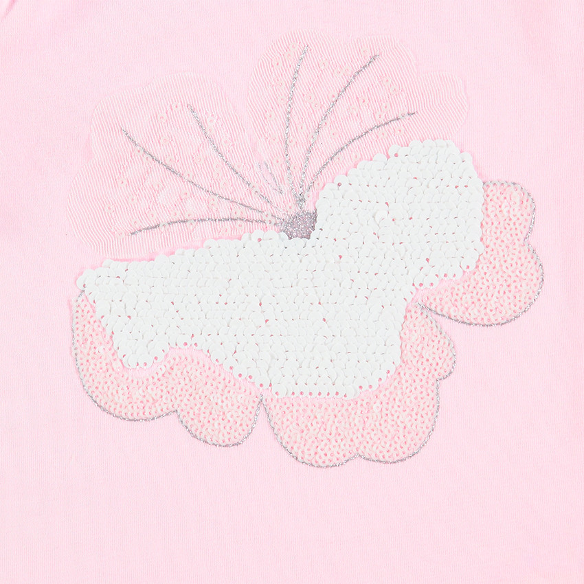 Μακρυμάνικη μπλούζα ζέρσεϊ με λουλούδι από ιριδίζουσες πούλιες 