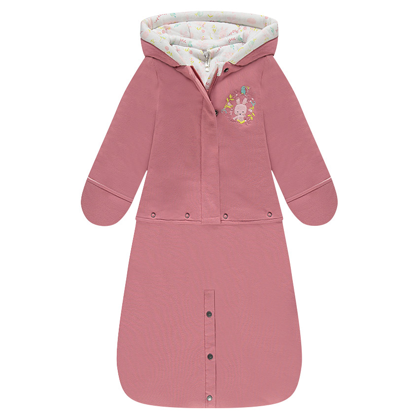 Φανελένιο φορμάκι εξόδου-υπνόσακος με κεντημένο λαγουδάκι 