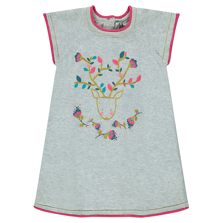 Πλεκτό κοντομάνικο φόρεμα με στάμπα μικρό τάρανδο 