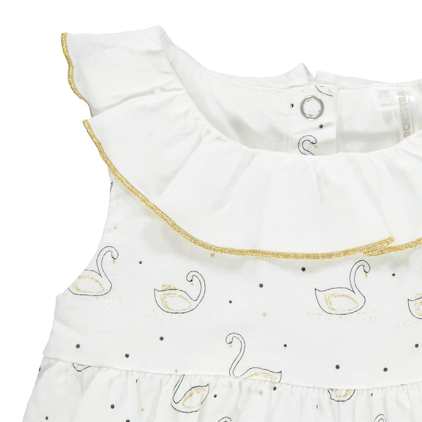 Σετ  φόρεμα με κύκνους και  bloomer ,ε χρυσό φιογκάκι 