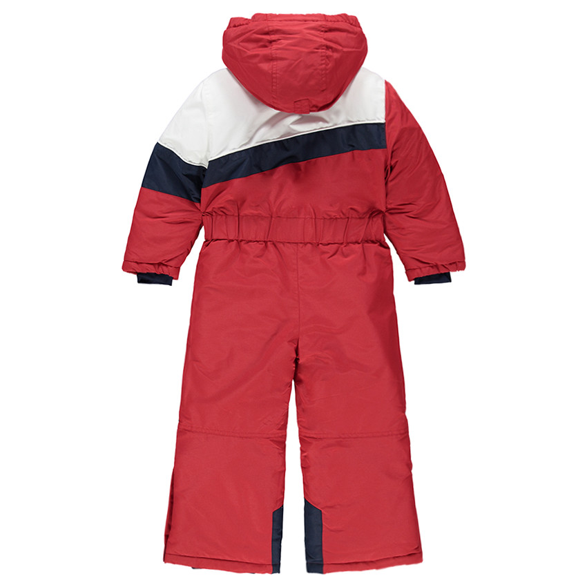 Τρίχρωμη ολόσωμη φόρμα του σκι με επένδυση μικροφλίς και φερμουάρ στις τσέπες 