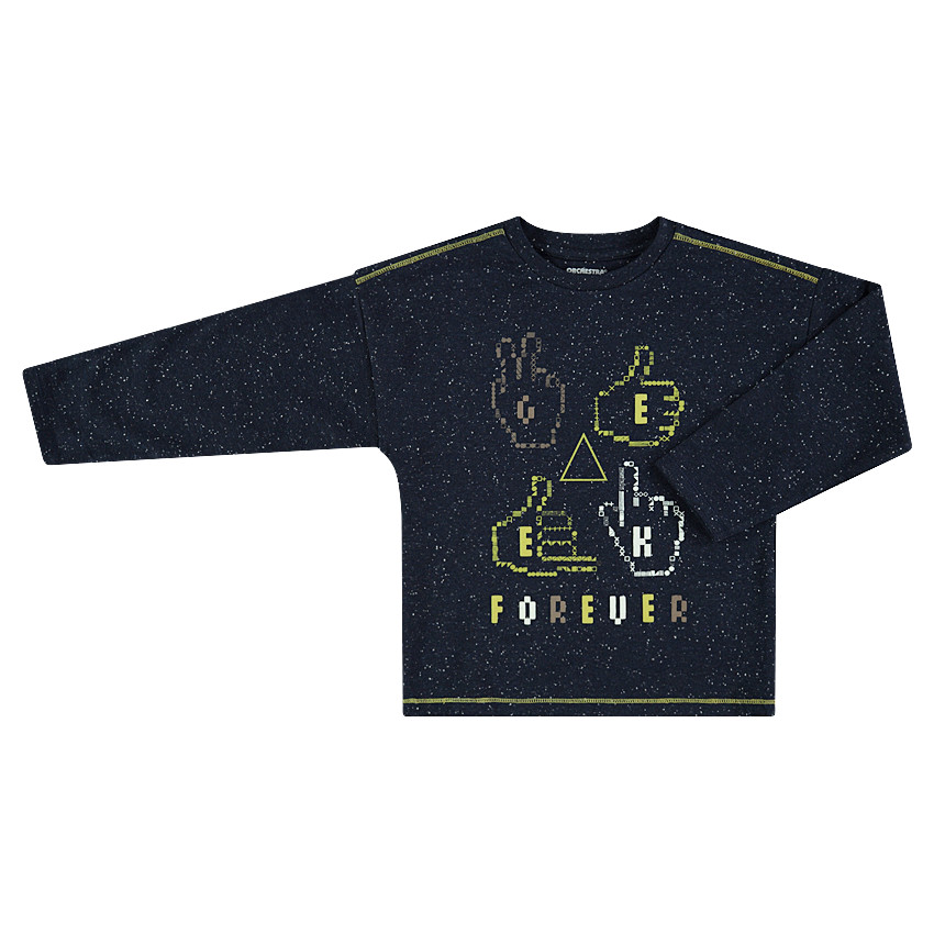 Μακρυμάνικη μπλούζα ζέρσεϊ μελανζέ με τυπωμένα σύμβολα 