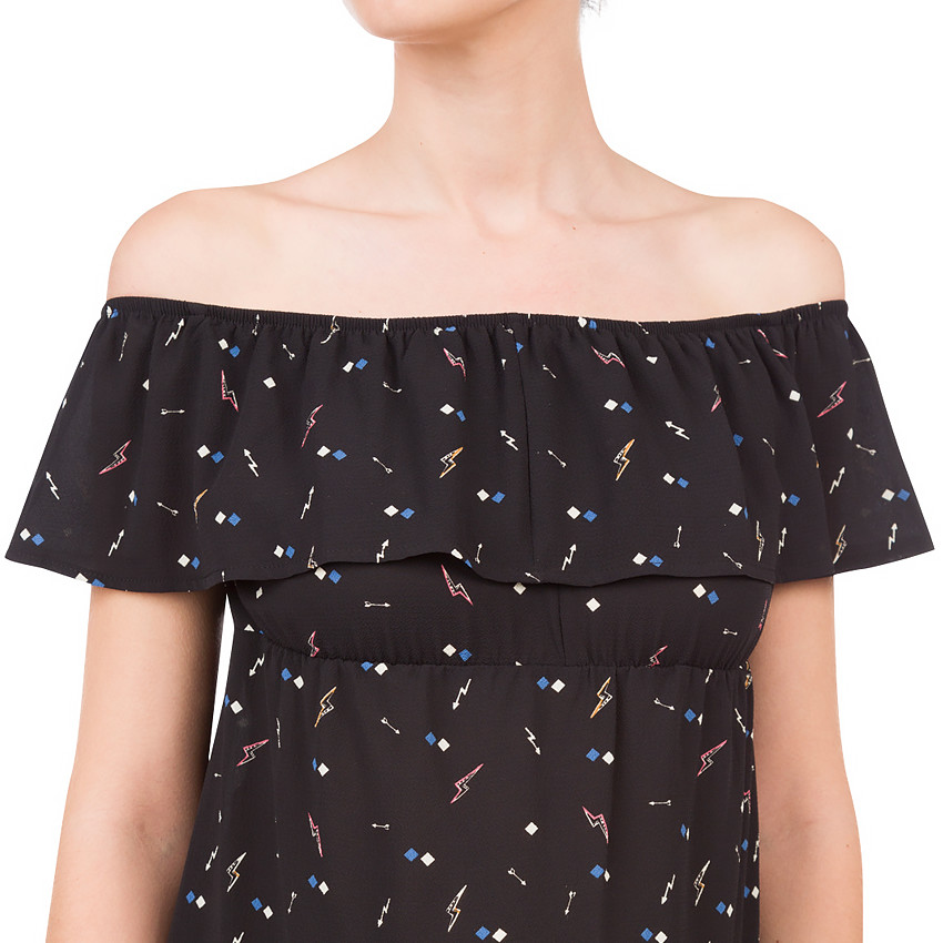 Εμπριμέ μπλουζάκι εγκυμοσύνης με ακάλυπτους ώμους και βολάν  