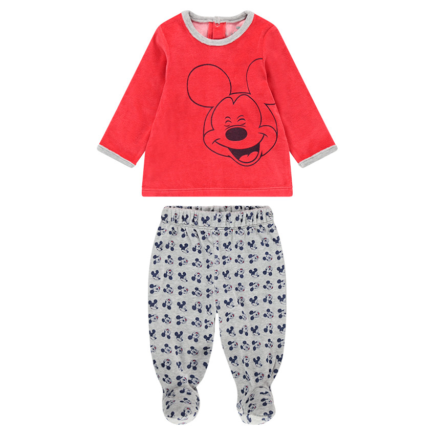Βελούδινη πιτζάμα με στάμπα Mickey της ©Disney και μοτίβο σε όλη την επιφάνεια στο κάτω μέρος 