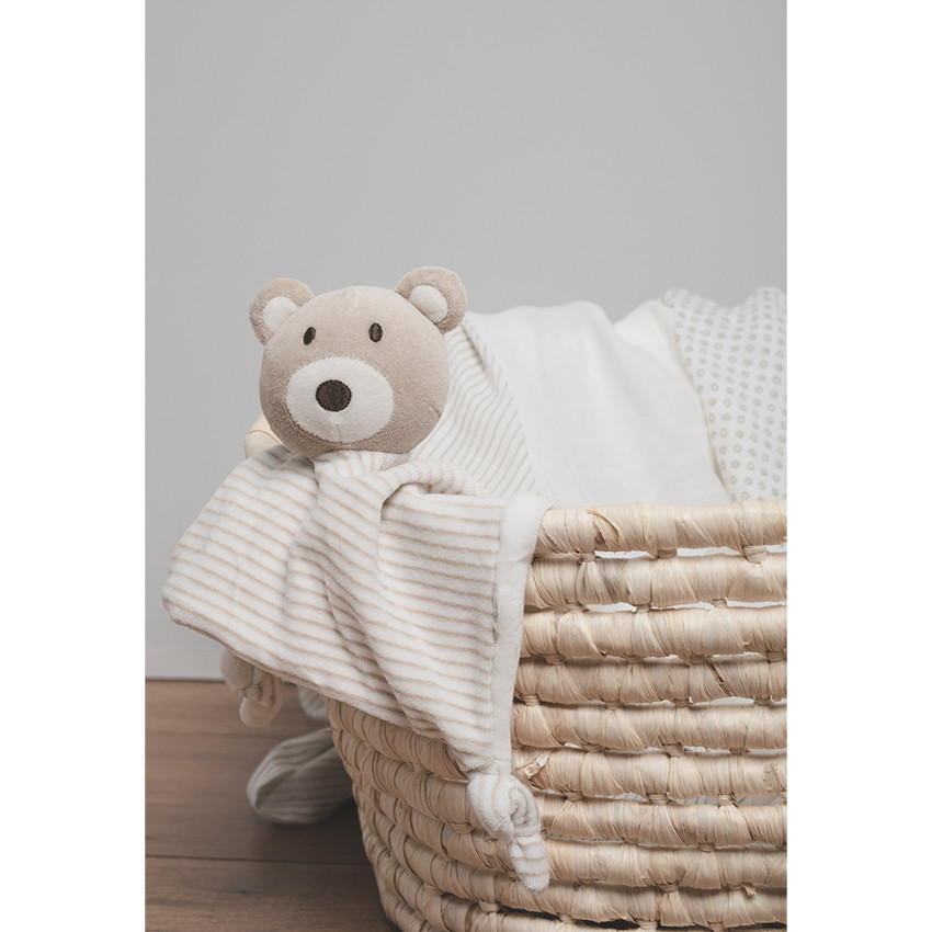 Doudou plat nounours en velours coton bio 