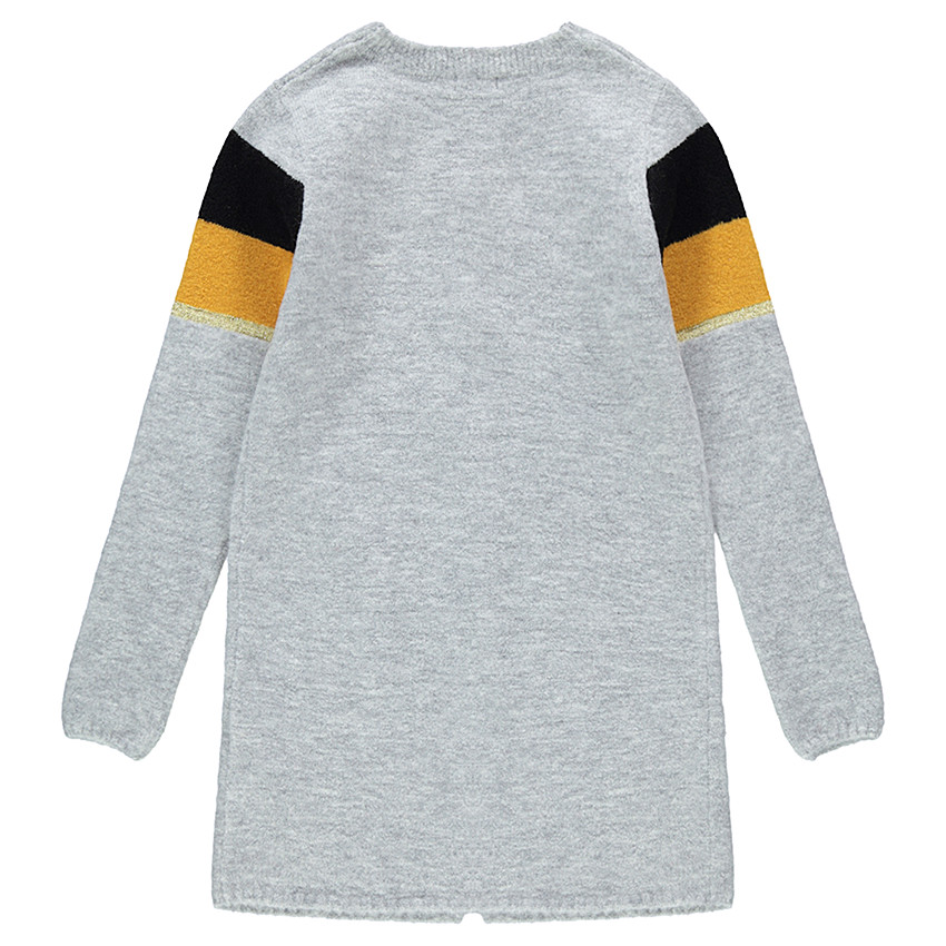 Παιδικά - Μακριά πλεκτή ζακέτα με μελανζέ όψη και λωρίδες σε αντίθεση 