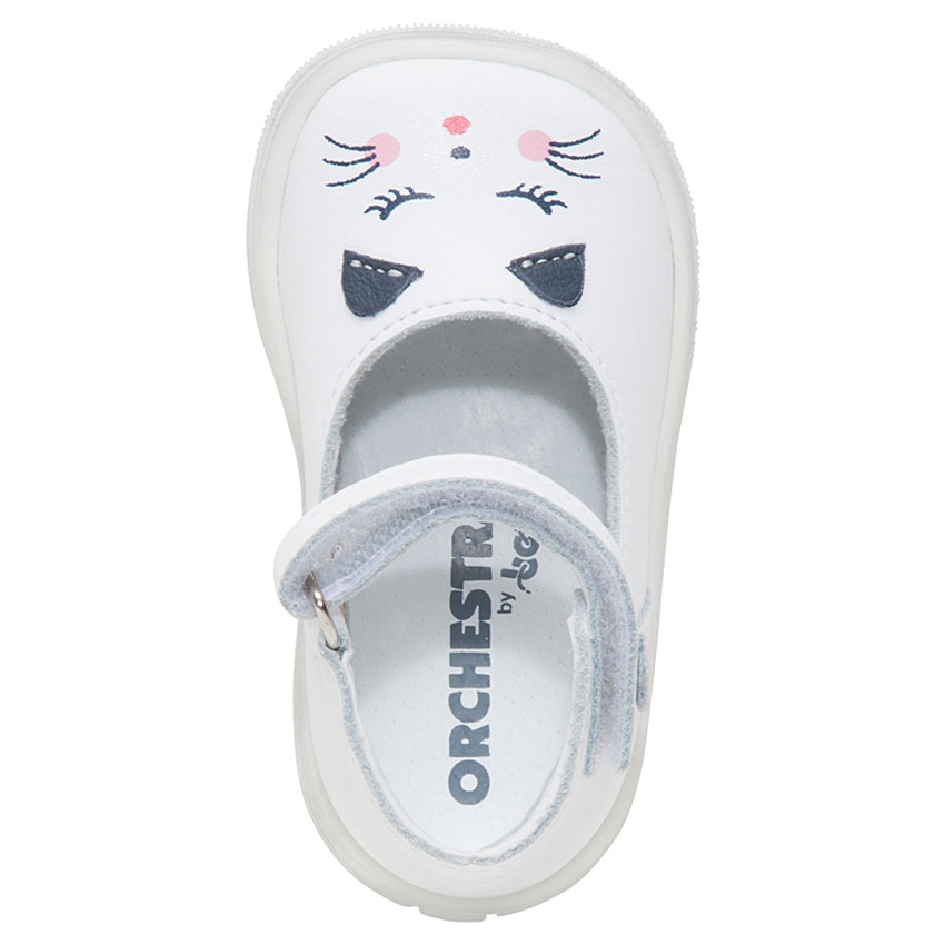 Δερμάτινα παπουτσάκια με στάμπα γάτα, λουράκι και αυτοκόλλητο βέλκρο 