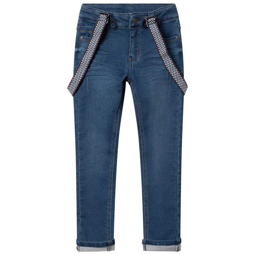 Jean effet used à bretelles amovibles 