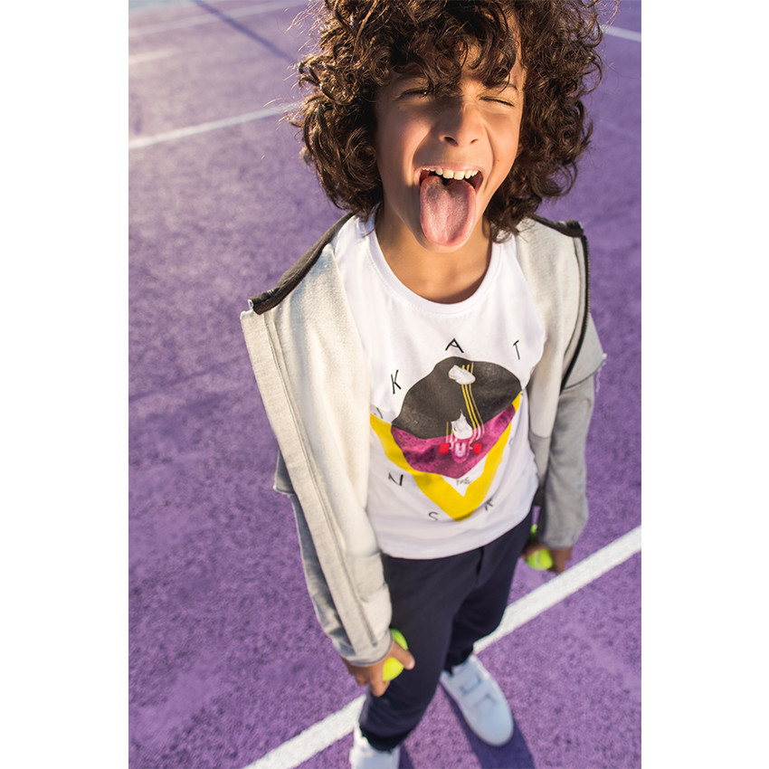 Μακρυμάνικη μπλούζα από μονόχρωμο ζέρσεϊ με διακοσμητική στάμπα 