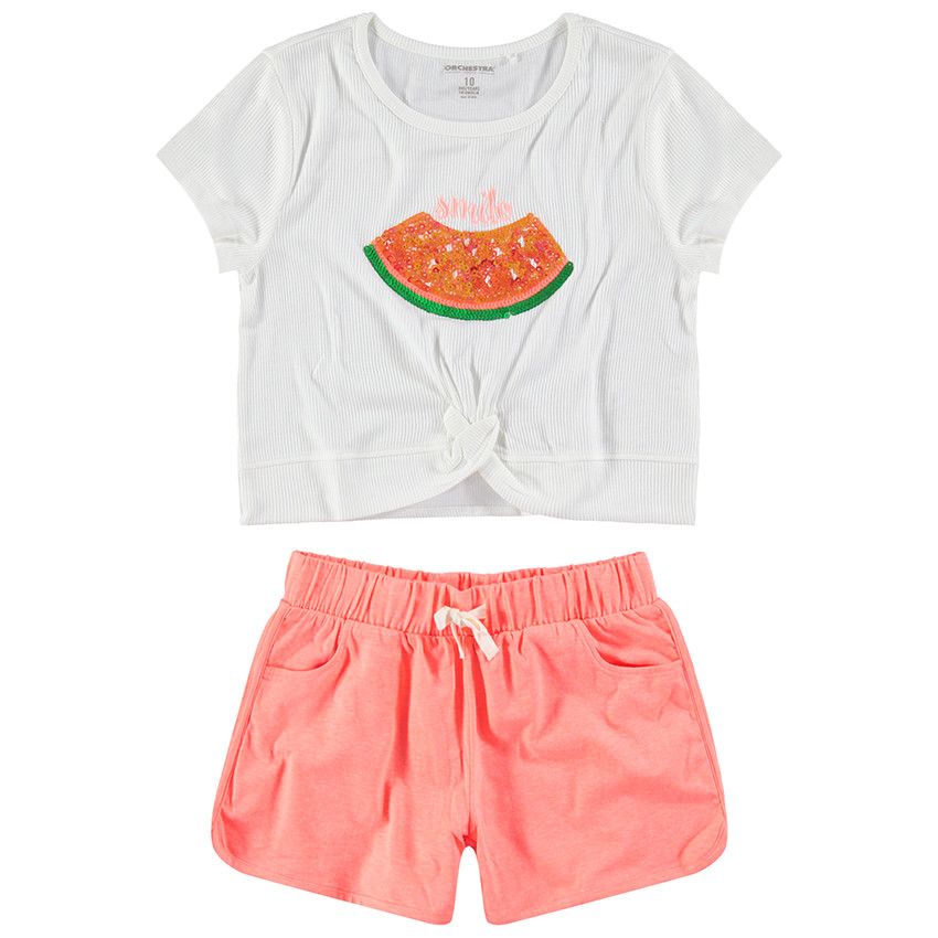 Παιδικά - Σετ με καρπούζι με πούλιες και σορτσάκι σε μελανζέ ζέρσεϊ 