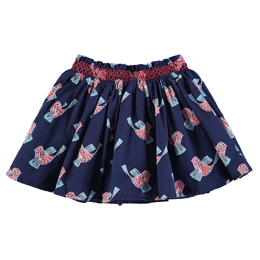 Φούστα με λάστιχο στη μέση και βολάν με μοτίβο πουλιά 