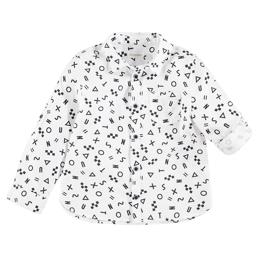 Μακρυμάνικο βαμβακερό πουκάμισο με γεωμετρικά μοτίβα σε όλη την επιφάνεια 