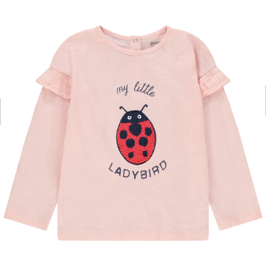 T-shirt manches longues volantées aux épaules motif coccinelle  
