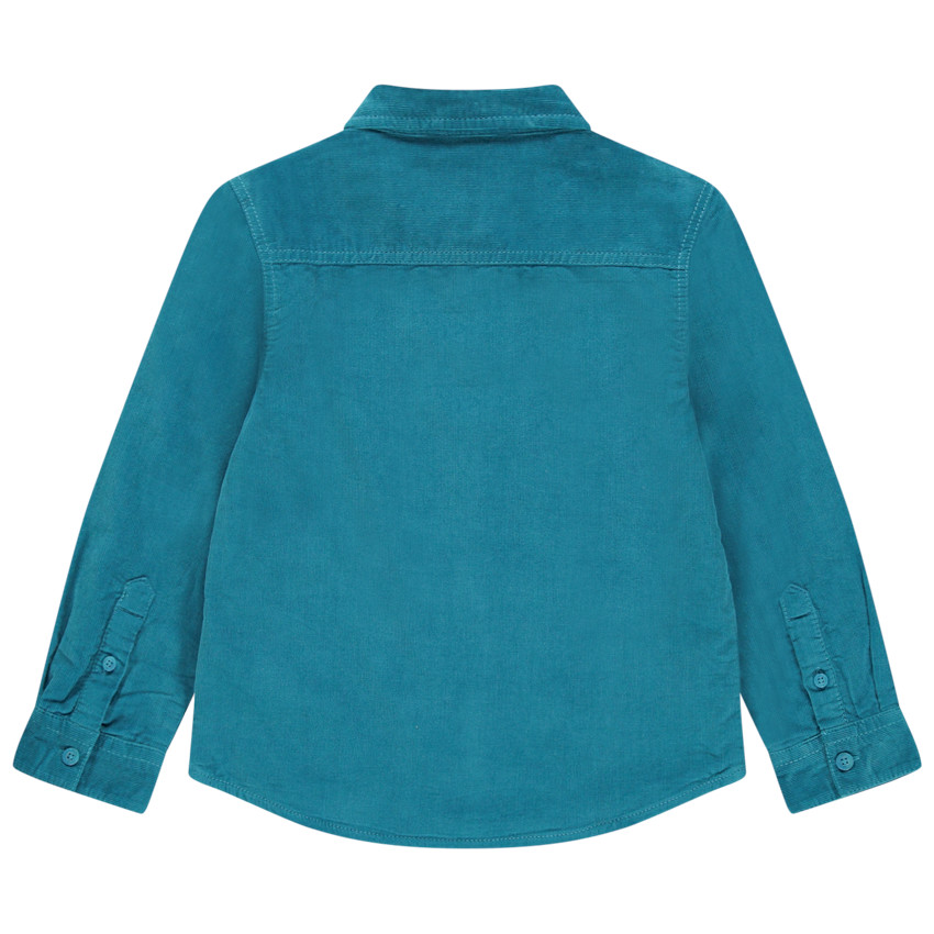 Μακρυμάνικο κοτλέ μπλε πουκάμισο με τσέπη και σήματα 